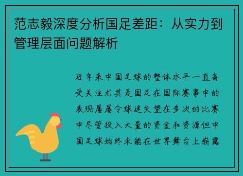 范志毅深度分析国足差距:从实力到管理层面问题解析